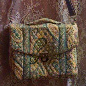 Vera Bradley‎ attache briefcase Paisley Aqua Yellow Floral shoulder strap handle